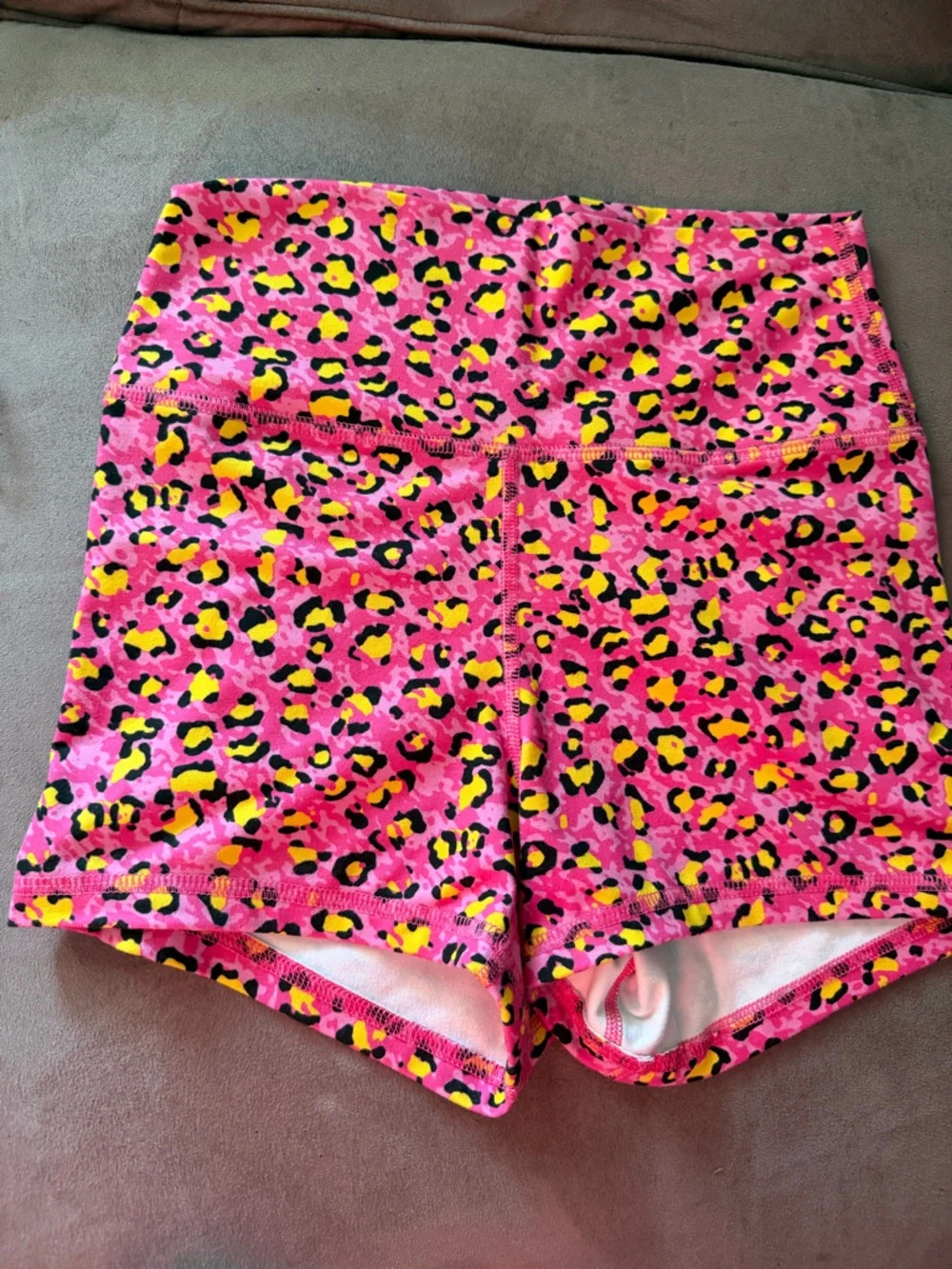Fleo Pink & Yellow Leopard Athletic Shorts - Picture 1 of 3